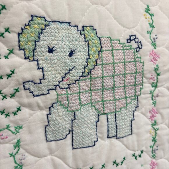 Vintage Cross Stitch Now I Lay Me Down To Sleep Wall Hanging Quilted Blanket - Picture 6 of 12